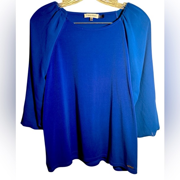 Calvin Klein 3/4 Chiffon Sleeve Blouse, medium, Round Neck Pullover - Picture 1 of 7